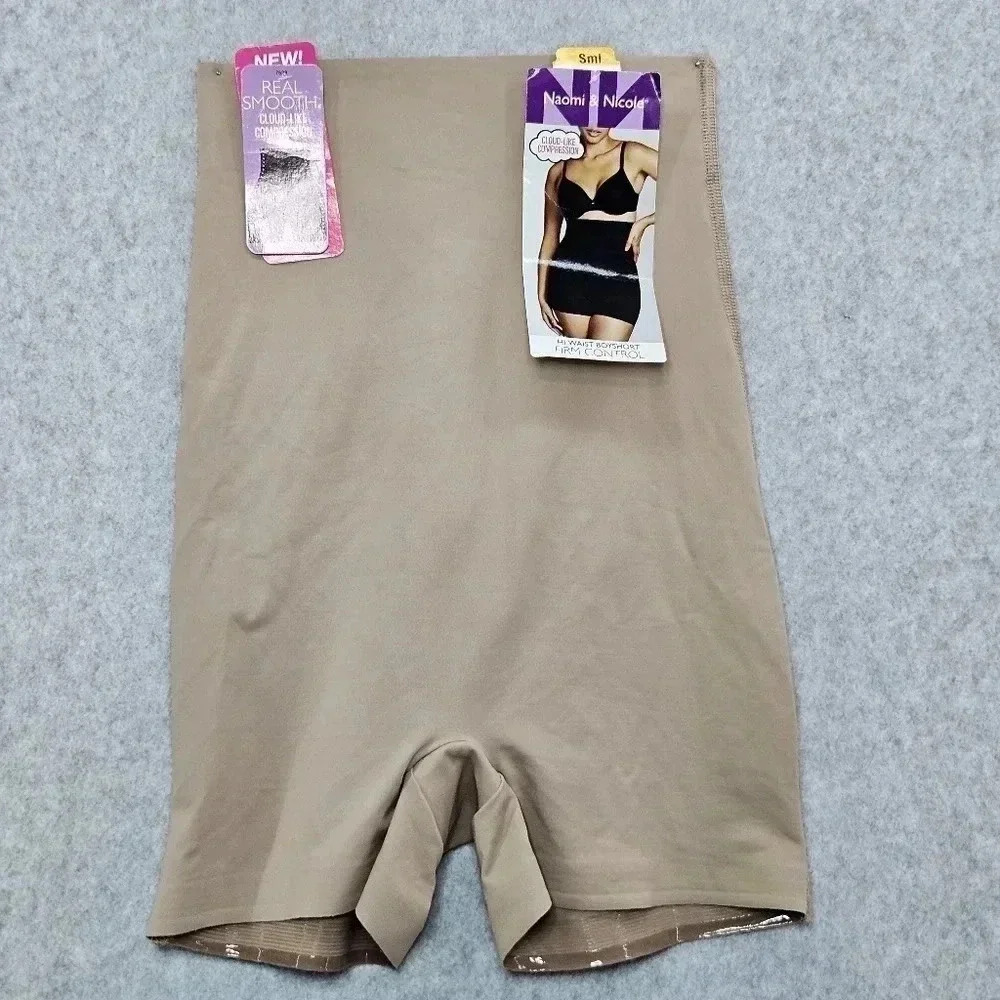 Naomi & Nicole Hi Waist Beige Boyshort Firm Control Shapewear Women's Size Small